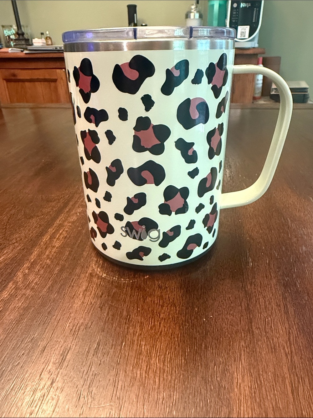 SWIG Cream Leopard Print Travel Mug with Pink Accents